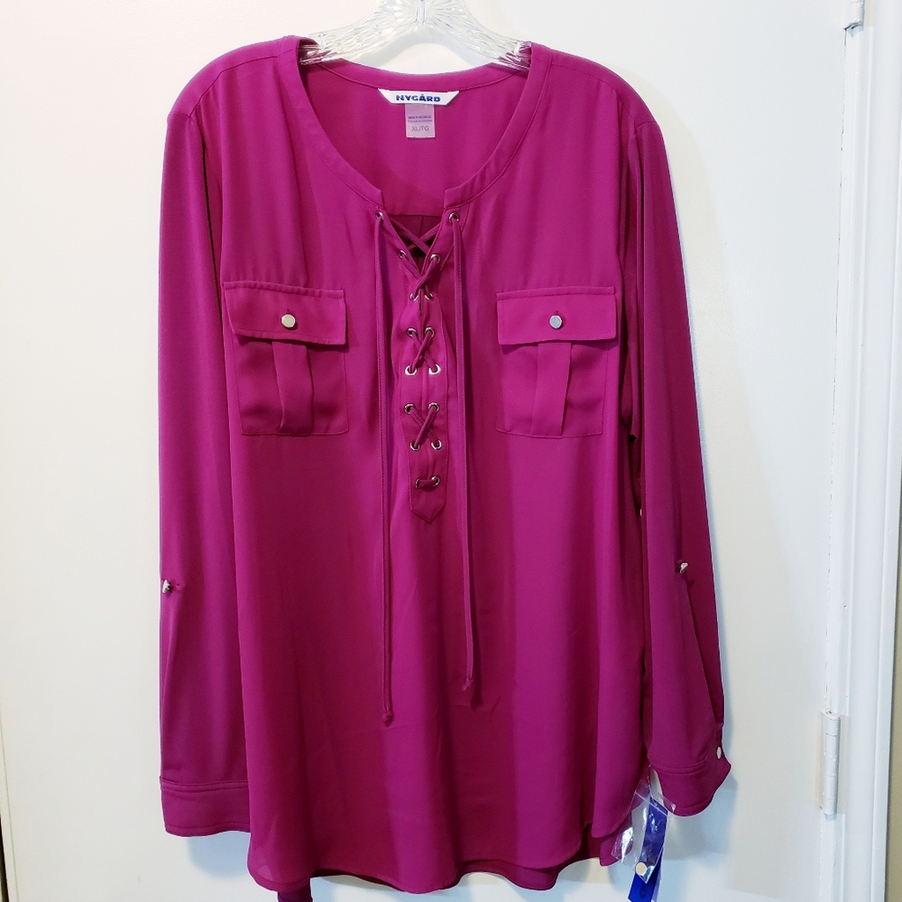 NY GARD XL Berry Colored Long Sleeve Blouse NWT